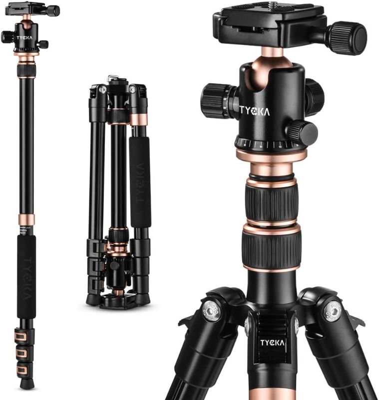 Photo 1 of TYCKA 56” Camera Tripod, Lightweight Aluminum Travel Tripod Professional Compact Tripod Monopod for DSLR Camera with 360 Degree Ball Head, Quick Release Plate, Carry Bag