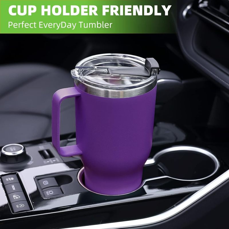 Photo 3 of mininoo 40 oz Tumbler with Handle and Straw, Insulated Tumbler with Handle Leak Proof, Large Tumbler with Lid and Straw (Purple)