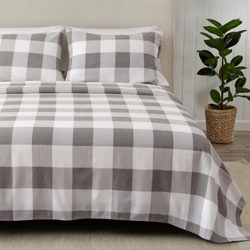 Photo 1 of Heavyweight Flannel TWIN Sheet Set 100% Turkish Cotton | Deep Pocket, Heavyweight | Luxuriously Soft Double Brushed Flannel Bed Sheets (twin, Buffalo Check Grey)