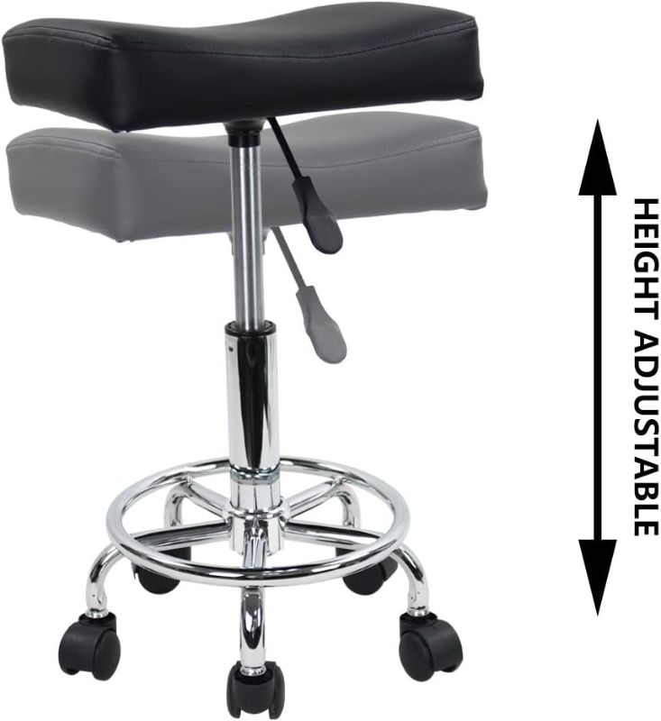 Photo 3 of KKTONER Square Rolling Stool PU Leather Height Adjustable Swivel Massage SPA Salon Stools Task Chair with footrest (Black)