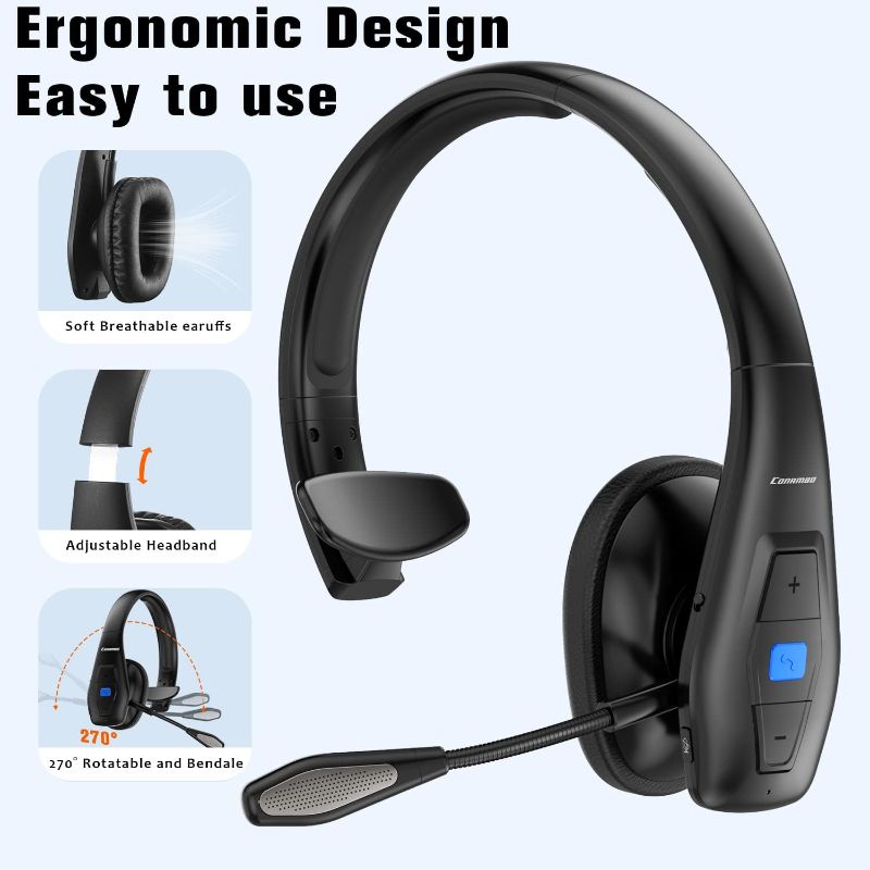 Photo 3 of Conambo Noise Cancelling Bluetooth Headset V5.1, 35Hrs HD Talktime CVC8.0 Dual Mic Hands-Free Wireless Headset, Bluetooth Headphones with Mute Button for Cell Phones Business Home Office Trucker