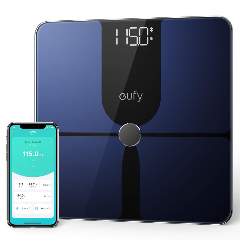 Photo 1 of eufy by Anker, Smart Scale P1 with Bluetooth, Body Fat Scale, Wireless Digital Bathroom Scale, 14 Measurements, Weight/Body Fat/BMI, Fitness Body Composition Analysis, Black/White, lbs/kg.