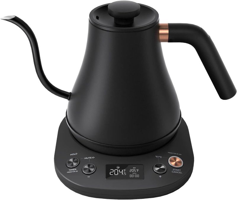 Photo 1 of Mecity Electric Gooseneck Kettle With LCD Display Automatic Shut Off Coffee Kettle Temperature Control Hot Water Boiler to Pour Over Tea, 1200 Watt Quick Heating Tea Pot, 0.8L, Matt Black

