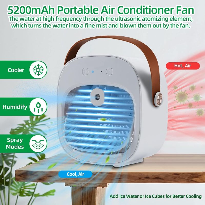 Photo 2 of Portable Air Conditioners, 5200mAh Rechargeable Mini Air Conditioner Duration 5-10 hrs, Personal Air Cooler with 3 Speeds, Small Desk Air Conditioner for Bedroom, Office, Outdoor