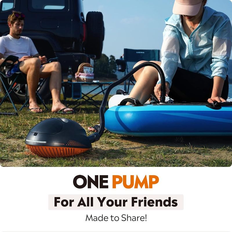 Photo 3 of OutdoorMaster 16PSI High Pressure SUP Air Pump with Rechargeable Battery The Whale - Intelligent Dual Stage Inflation & Auto-Off Feature and Deflation Function for Inflatable Stand Up Paddle Boards