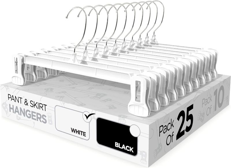 Photo 1 of Sharpty Pant & Skirt Hangers - Closet Hangers for Shorts, Shirts, Jeans, Dresses, Slacks, Coats, Clothes, Clothing, Garments & More - Durable, Space Saving & Non-Slip, White - 25 Pack