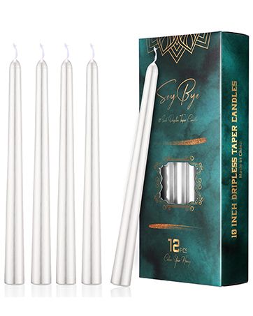 Photo 2 of 10 Inch Taper WHITE Candles, 12 Pack Tall Unscented Dripless Candles with Cotton Wicks Perfect for Dinner, Party, Wedding or Farmhouse Decor, 7-9 Hour Burn Time- 7/8" Base (10 inch/Glossy, White)