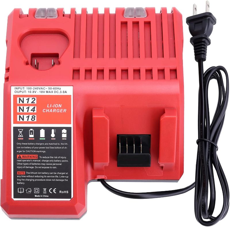 Photo 1 of Elefly Replacement for Milwaukee M-12 M18 Battery Charger 48-59-1812, Compatible with Milwaukee 12V-18V M18 Battery 48-11-1852 48-11-1850 M-12 48-11-2460 48-11-2411