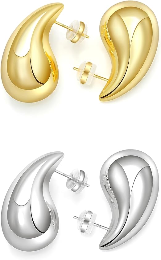 Photo 1 of Chunky Gold Hoop Earrings for Women Lightweight Teardrop Dupes Earrings 925 Sterling Silver Post Large Drop Earrings Gold Plated Waterdrop Earrings Trendy Jewelry for Women Christmas Gift