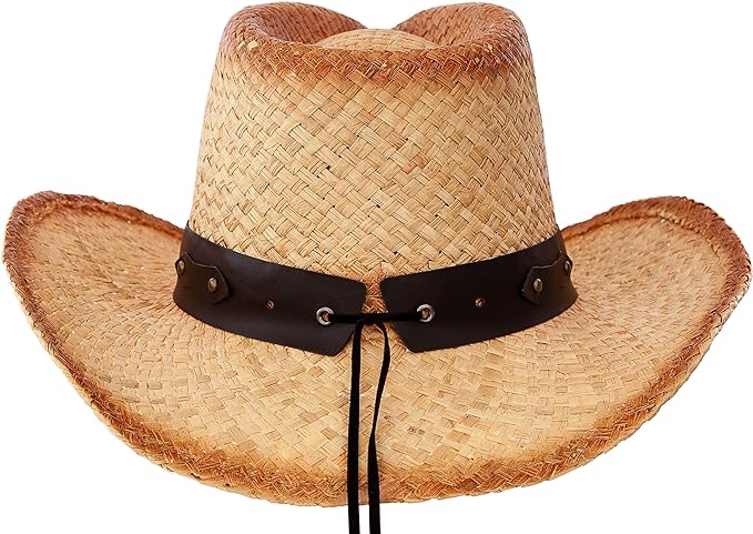 Photo 2 of Queue Essentials Men & Women's Woven Straw Cowboy Cowgirl Hat Western Outback w/Wide Brim