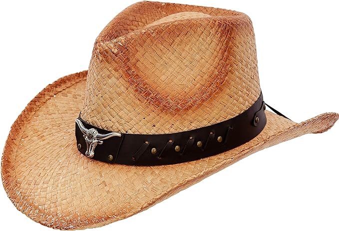 Photo 1 of Queue Essentials Men & Women's Woven Straw Cowboy Cowgirl Hat Western Outback w/Wide Brim