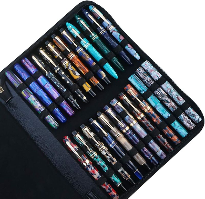 Photo 3 of Large Capacity Fountain Pen Case PU Leather Black Color 48 Slots pen pouch bag