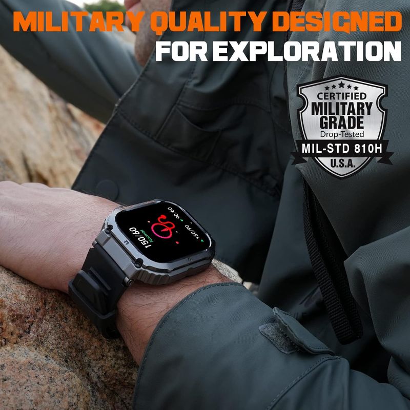 Photo 2 of KACLUT Smart Watch,100M Waterproof Rugged Military Smartwatch with Bluetooth Call(Answer/Dial Calls) 2-inch Utral Large HD Display 70 Days Extra Long Battery Life,100+ Sports Modes Fitness Tracker