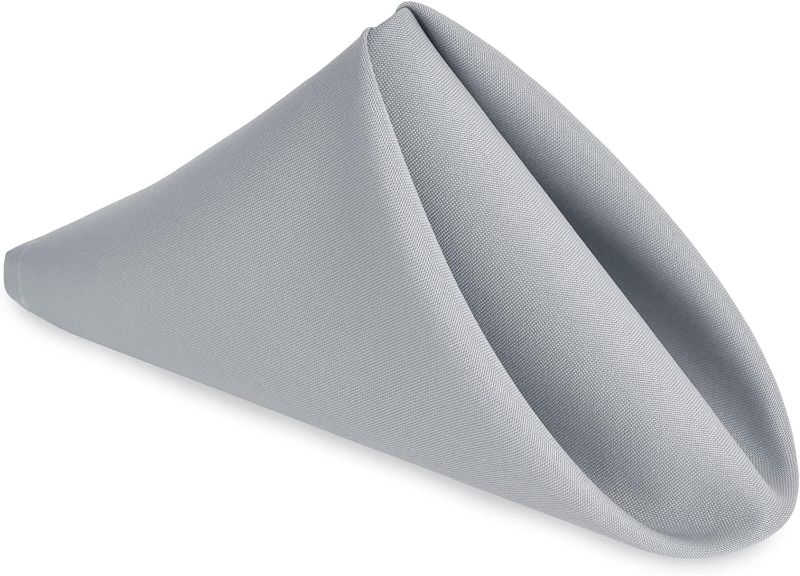 Photo 1 of GREY PLOYMONO Silver Heavy Duty Cloth Napkins - 17 x 17 Inch Solid Washable Polyester Dinner Napkins - Set of 8 Napkins with Hemmed Edges - Great for Weddings, Parties, Banquets Dinner & More