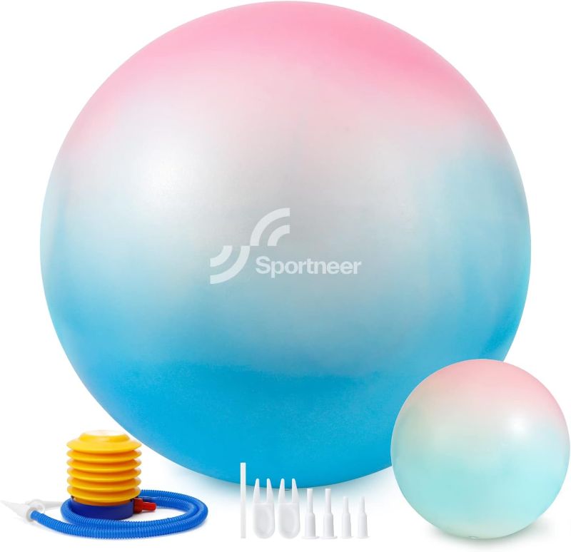 Photo 1 of Sportneer 21.65'' Exercise Ball - Extra Thick LIGHT-BLUE TO WHITE Yoga Ball with Barre Ball and Quick Pump - Anti-Burst and Slip Resistant Fitness Ball Chair for Balance, Home Gym, Stability