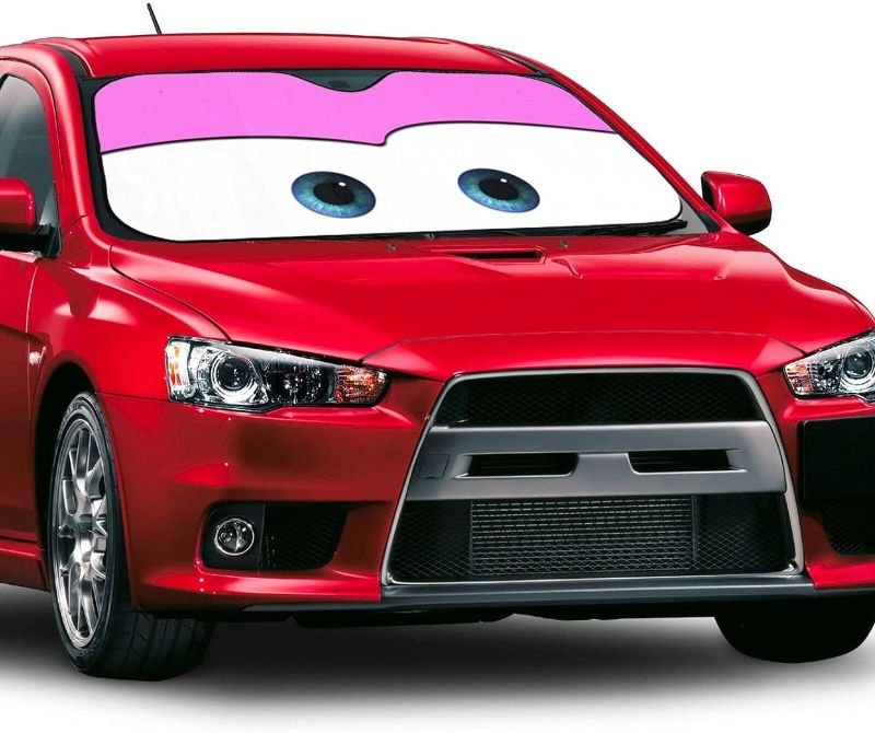 Photo 2 of Pink Cartoon Eyes Car Sun Shade for Windshield, Sun Shade Accessories Foldable, Sun Shade for Car Wi