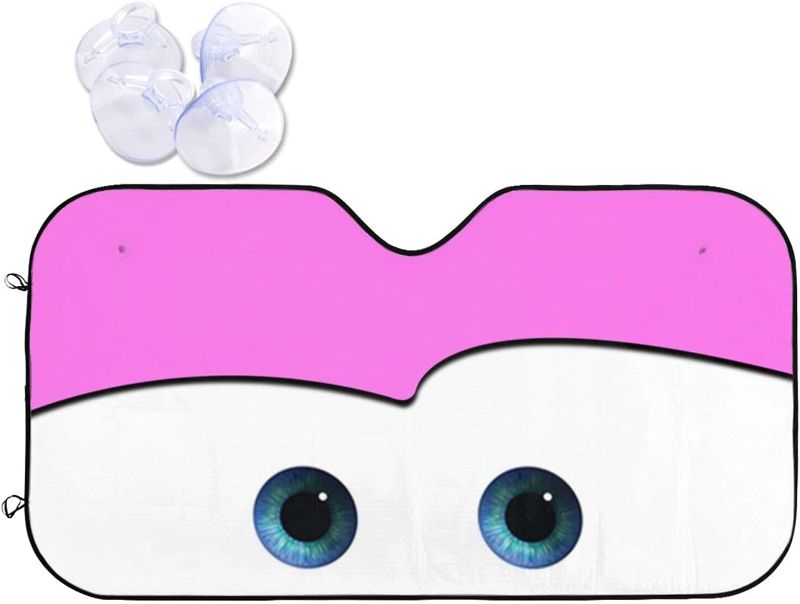 Photo 1 of Pink Cartoon Eyes Car Sun Shade for Windshield, Sun Shade Accessories Foldable, Sun Shade for Car Wi