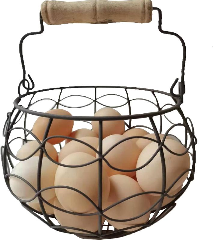 Photo 1 of LINCOUNTRY Egg Basket for Gathering Fresh Eggs,Egg Baskets for Fresh Egg Farmhouse,Egg Collecting Basket,Round Metal Wire Egg Basket With Handle,Refrigerator Countertop Holder,Gift Kitchen Storage Bin