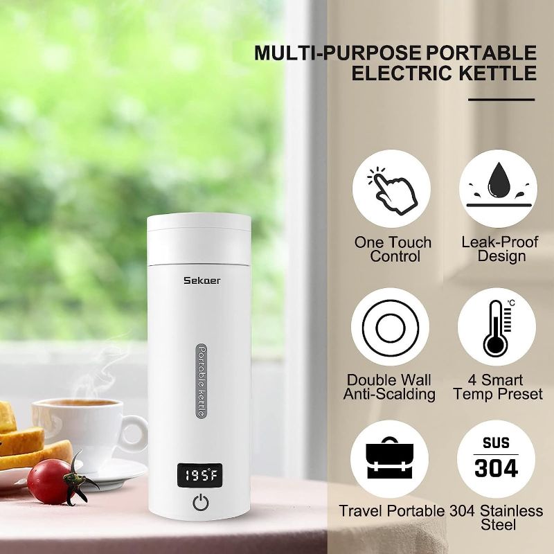 Photo 2 of Sekaer Portable Electric Tea Kettle Travel Small Mini Coffee Kettle, with 4 Variable Presets, Personal Hot Water Boiler 304 Stainless Steel with Auto Shut-Off & Boil Dry Protection, SY-618A