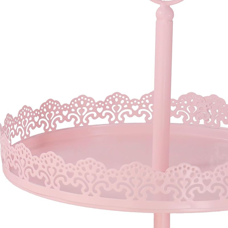 Photo 4 of Metal Cake Stand Set, 5pcs Dessert Table Display Set with 12-inch Cake Stand, 3-Tier Serving Tray, 2-Tier Cake Stand, 2 xCake Platter, Pedestal Cake Stand for Weddings/Birthdays/Baby Shower (Pink)
