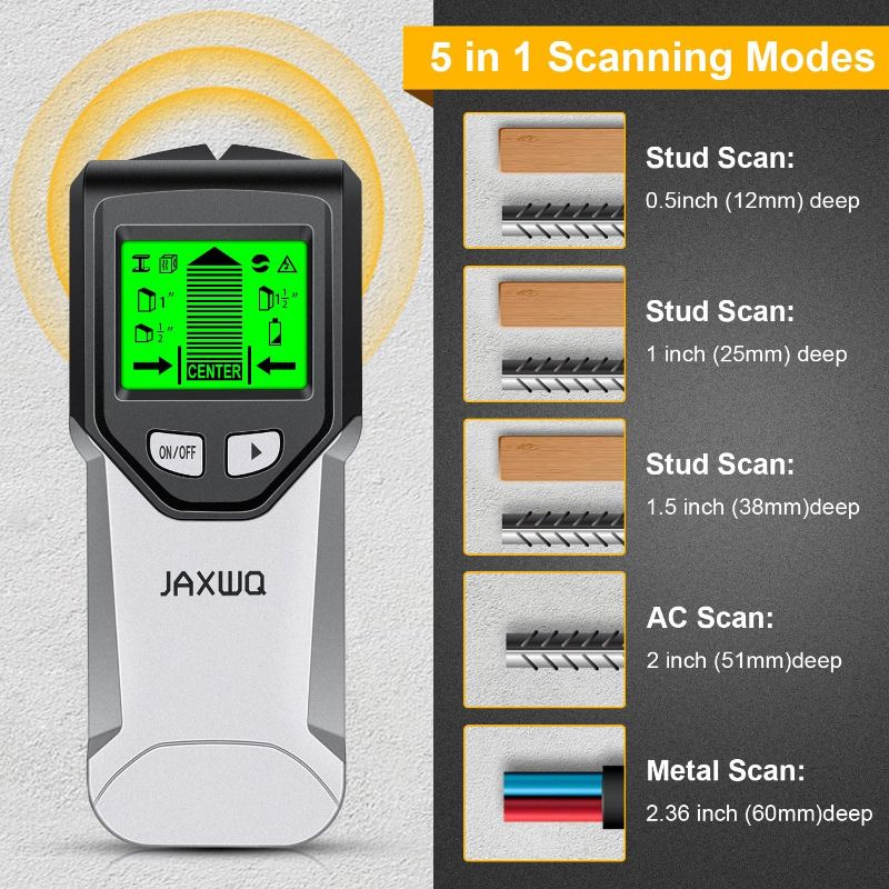 Photo 2 of Stud Finder Wall Scanner - 5 in 1 Stud Detector with Intelligent Microprocessor Chip and HD LCD Display, Stud Sensor Beam Finders for the Center and Edge of Wood AC Wire Metal Studs Joist Pipe