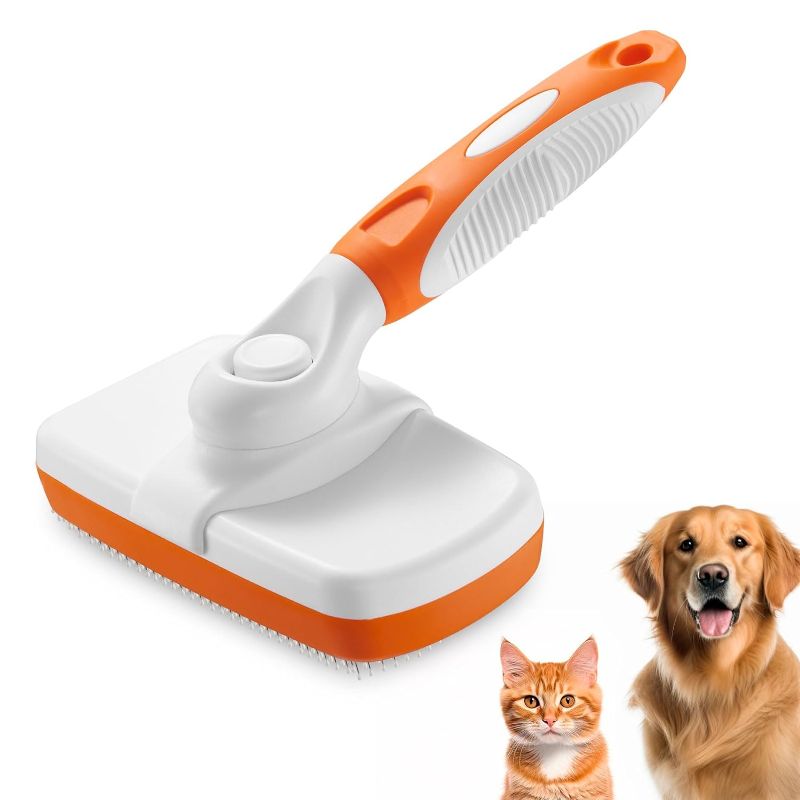 Photo 1 of Dog Shedding and Grooming Tool Cat Self Cleaning Slicker Brush with Safe Message Granuels and One touch Lock Button for All Pets Removes Floating Hair Gently Prefect for Cats and Dogs Shedding Brush Indoor