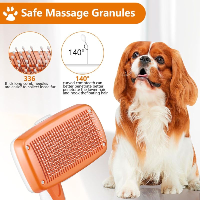 Photo 2 of Dog Shedding and Grooming Tool Cat Self Cleaning Slicker Brush with Safe Message Granuels and One touch Lock Button for All Pets Removes Floating Hair Gently Prefect for Cats and Dogs Shedding Brush Indoor