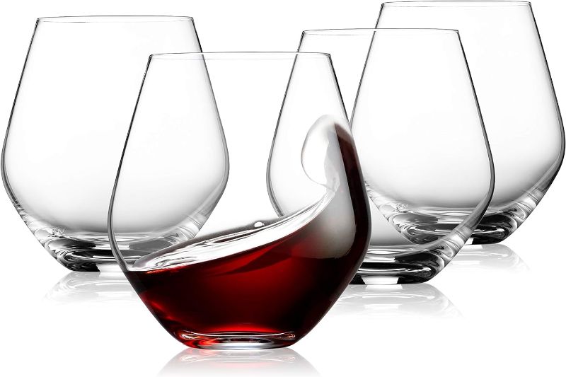 Photo 1 of Godinger Wine Glasses, Stemless Wine Glasses, Red Wine Glasses, Drinking Glasses, European Made Stemless Wine Glass - 17oz, Set of 8