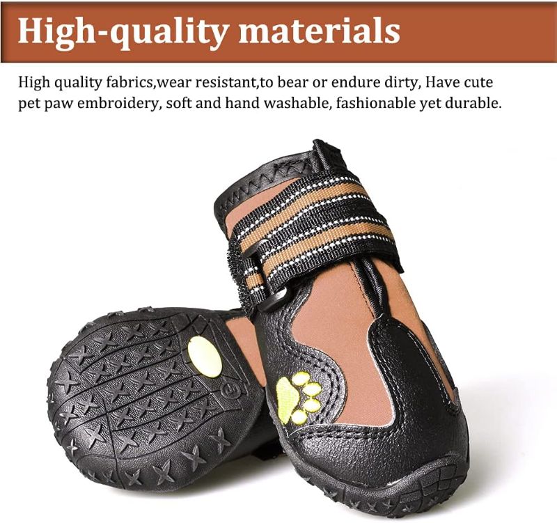 Photo 2 of CovertSafe& Dog Boots for Dogs Non-Slip, Waterproof Dog Booties for Outdoor, Dog Shoes for Medium to Large Dogs 4Pcs with Rugged Sole Black-Brown, Size 8: ?3.3x2.9) Inch(LxW) for 75-95 lbs