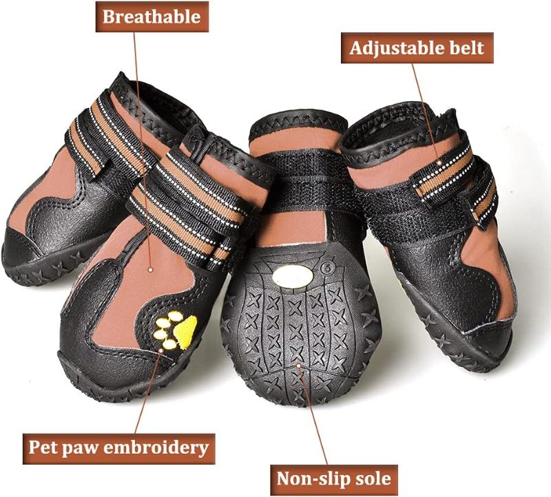Photo 3 of CovertSafe& Dog Boots for Dogs Non-Slip, Waterproof Dog Booties for Outdoor, Dog Shoes for Medium to Large Dogs 4Pcs with Rugged Sole Black-Brown, Size 8: ?3.3x2.9) Inch(LxW) for 75-95 lbs