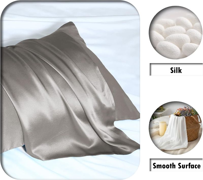 Photo 1 of Silk Pillowcase for Hair and Skin,Soft,Breathable and Sliky 100% Standard Size Pillow Case,  Sides Natural Mulberry Silk Pillowcases with Hidden Zipper