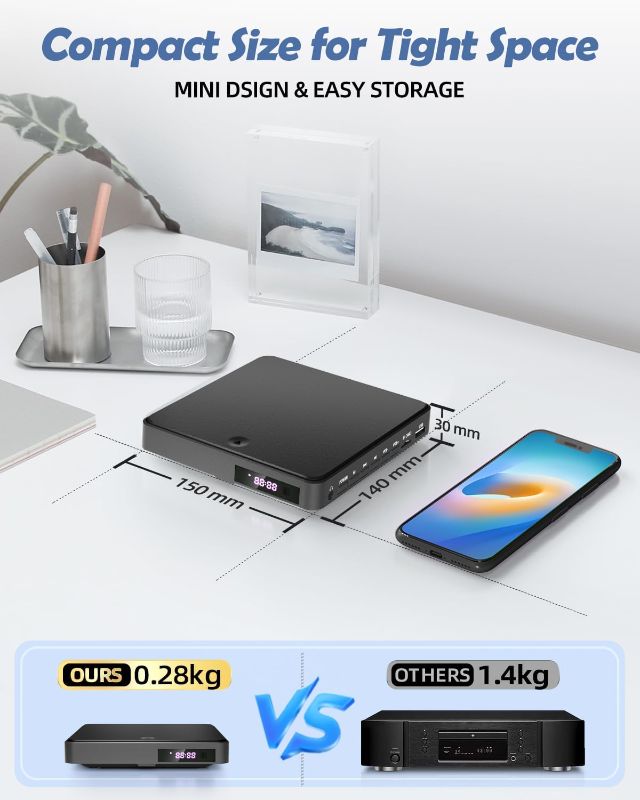 Photo 4 of ARAFUNA Mini DVD Player, HDMI Small DVD Player for TV with All Region Free, 1080P HD Compact Small DVD CD/Disc Players with AV Output USB Input Remote Control and AV Cable