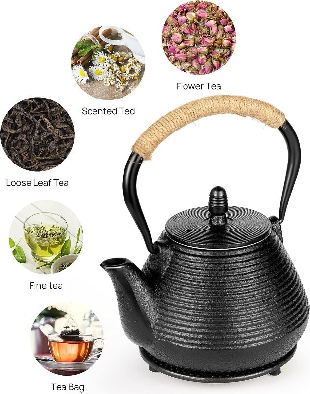 Photo 3 of suyika Japanese Tetsubin Tea Kettle Cast Iron Teapot with Stainless Steel Infuser 30 oz/900 ml