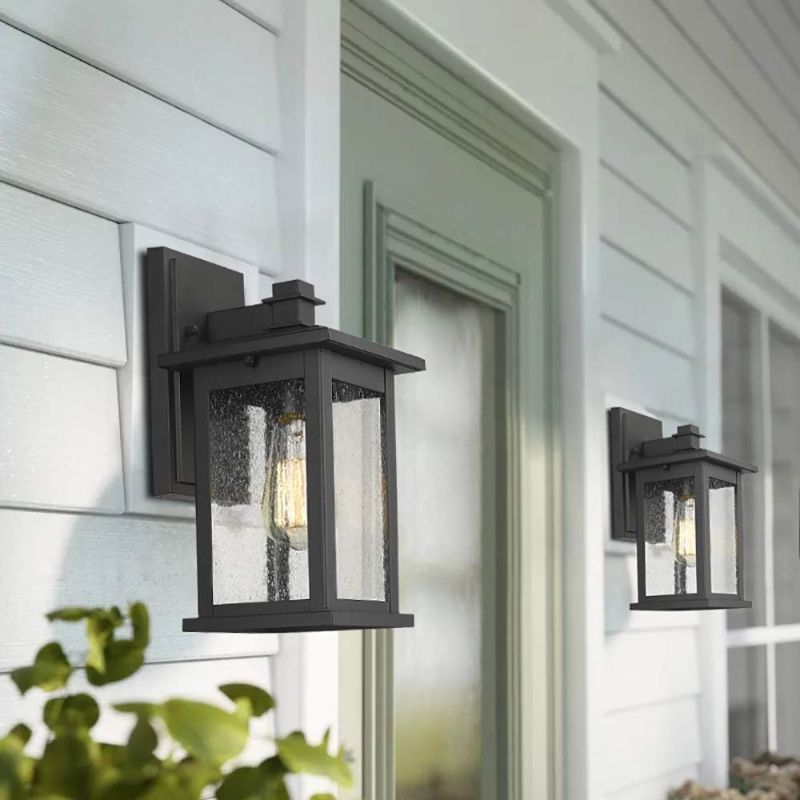 Photo 2 of Emliviar Outdoor Wall Mount Lights 2 Pack, 1-Light Exterior Sconces Lantern in Black Finish with Clear Seeded Glass, OS-1803EW1-2PK