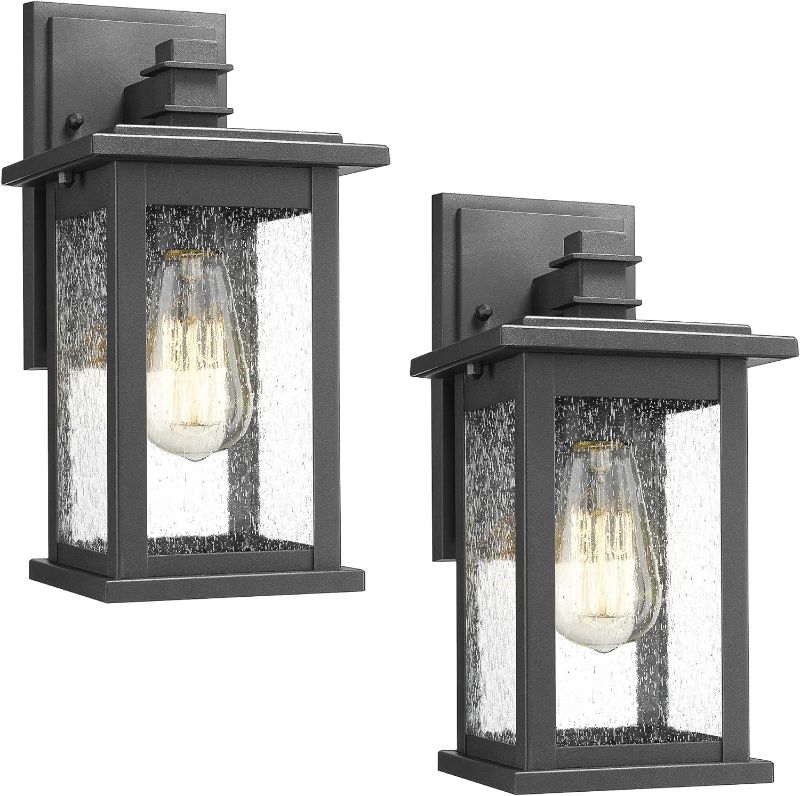 Photo 1 of Emliviar Outdoor Wall Mount Lights 2 Pack, 1-Light Exterior Sconces Lantern in Black Finish with Clear Seeded Glass, OS-1803EW1-2PK