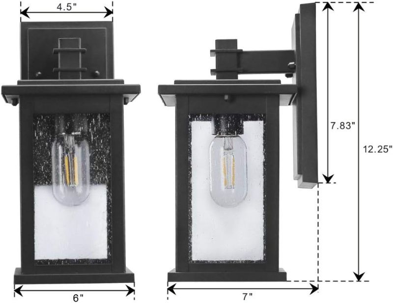 Photo 3 of Emliviar Outdoor Wall Mount Lights 2 Pack, 1-Light Exterior Sconces Lantern in Black Finish with Clear Seeded Glass, OS-1803EW1-2PK