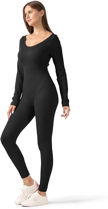 Photo 1 of LARGE Seamless Yoga Workout Jumpsuits Long Sleeve One Piece Ribbed Bodycon Jumpsuit Outfits Clothes for Women