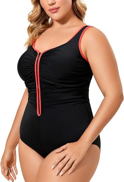 Photo 1 of DELIMIRA Women's One Piece Bathing Suit Plus Size Swimsuit Tummy Control Front Zipper Swimwear size 12