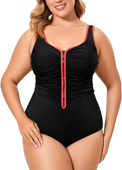 Photo 3 of DELIMIRA Women's One Piece Bathing Suit Plus Size Swimsuit Tummy Control Front Zipper Swimwear size 12