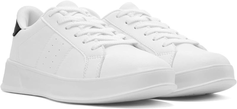 Photo 2 of Lightweight White Sneakers MENS SIZE 12 - Classic Leather Platform Walking Tennis Shoes Comfort Lace Up Fashion Casual Shoes