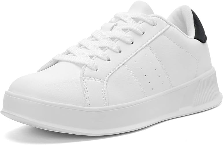 Photo 1 of Lightweight White Sneakers MENS SIZE 12 - Classic Leather Platform Walking Tennis Shoes Comfort Lace Up Fashion Casual Shoes