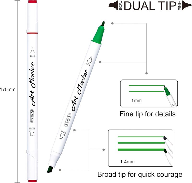 Photo 2 of Shuttle Art 101 Colors Dual Tip Alcohol Based Art Markers,100 Colors plus 1 Blender Permanent Marker Pens Highlighters with Case Perfect for Illustration Adult Coloring Sketching and Card Making