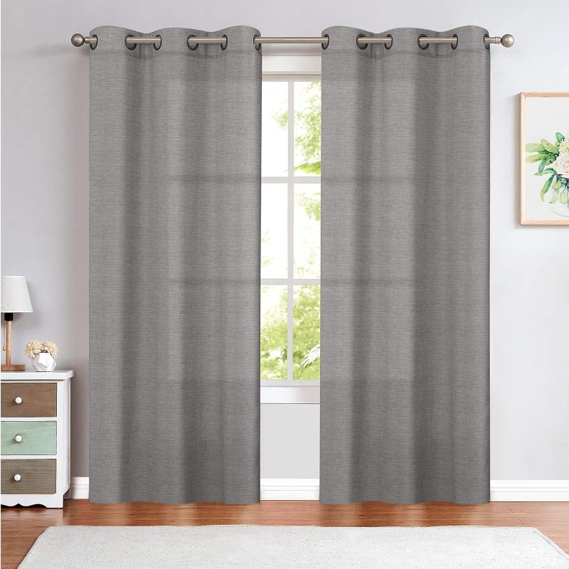 Photo 3 of Light Filtering Window Drapes with Grommet Top, Linen Charcoal Grey Curtains 2 Panels for Living Room Farmhouse Bedroom
