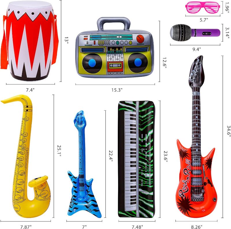 Photo 2 of Max Fun Inflatable Rock Star Toy Set, 48pcs Inflatable Party Props for Kids 80s 90s Party Decorations Inflatable Guitars Inflate Rock Band Assortment Party Favors (Random Color)