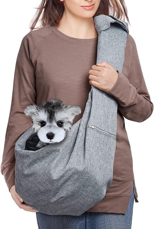 Photo 1 of AOFOOK Dog Cat Sling Carrier Adjustable Padded Shoulder Strap with Mesh Pocket for Outdoor Travel (Grey, L - 10 to 20 lbs)