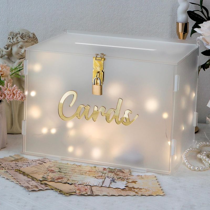 Photo 1 of Frosted Acrylic Wedding Card Box with Lock, Gift Card Box for Wedding Reception , Envelope Money Card Box for Party Birthday Graduation Baby Shower Wedding Decorations