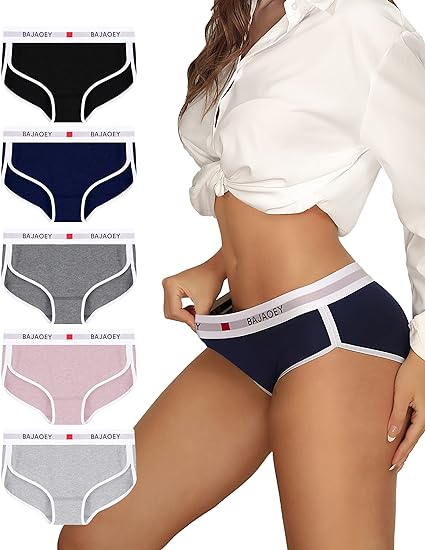 Photo 1 of BAJAOEY Women's Cotton Underwear Womens Cheeky Panties for Women Soft Comfy Ladies Bikini Hispter 5 Pack, M