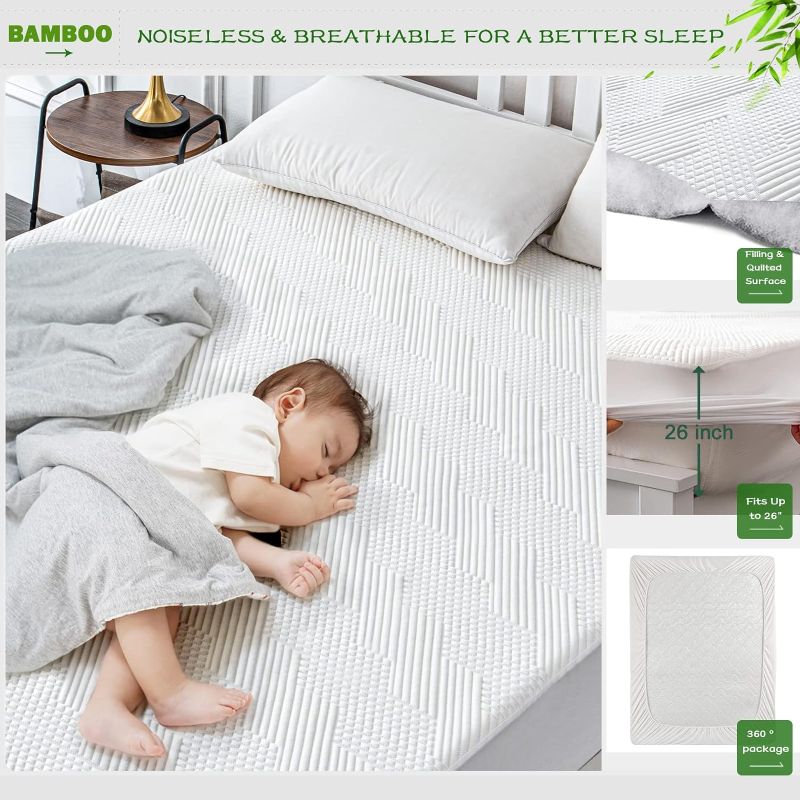 Photo 2 of Bamboo Waterproof Mattress Protector Cal King Size - 3D Air Fiber Cooling Mattress Cover Breathable Ultra Soft, Mattress Pad Noiseless Fits up to 26'' Deep Pocket Mattress Machine Washable