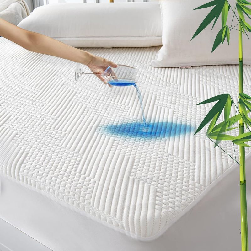 Photo 1 of Bamboo Waterproof Mattress Protector Cal King Size - 3D Air Fiber Cooling Mattress Cover Breathable Ultra Soft, Mattress Pad Noiseless Fits up to 26'' Deep Pocket Mattress Machine Washable