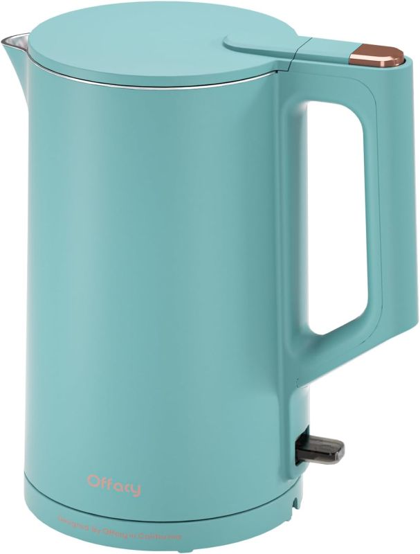 Photo 1 of Electric Kettle, 304 Stainless Steel Interior, BPA-Free, Double Wall 1.5L Hot Water Boiler, 1500W Tea Kettle with Auto Shut-Off & Boil Dry Protection, Cordless Base & LED Indicator (Green)